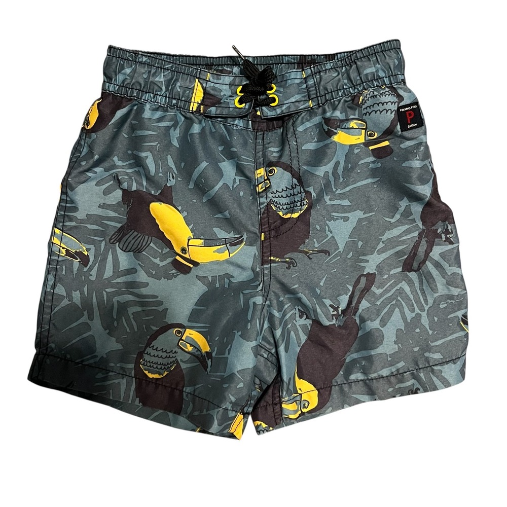 Polarn O. Pyret Sweden Toucan‎ Tropical Swim Trunks Board Shorts Teal 2-4 years